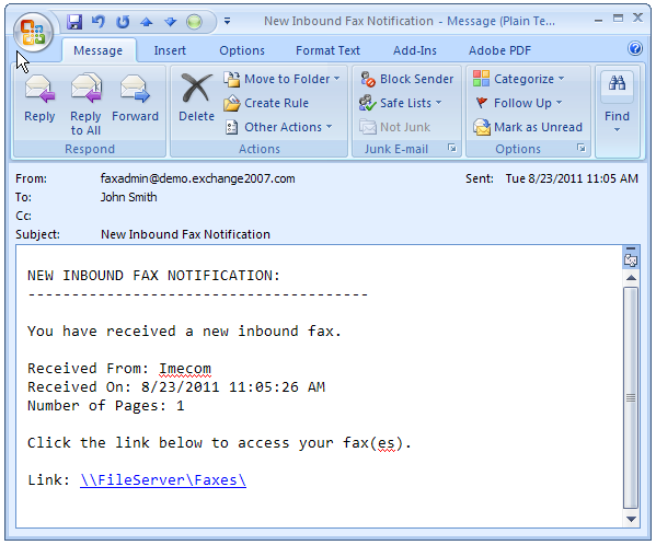 Useit Fax Server can route inbound faxes to network folders with email notifications.