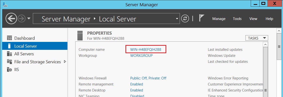 Windows Server 2012 Server manager