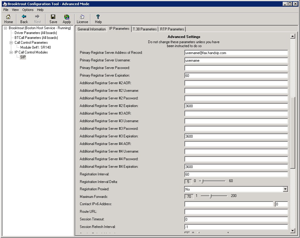 Brooktrout SR140 Configuration for handSIP T.38 Fax