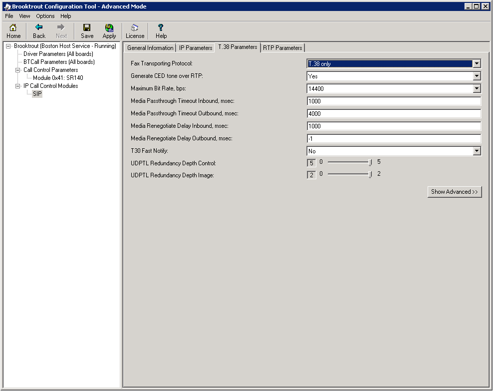 Brooktrout SR140 configuration for handSIP T.38 Fax SIP Trunk